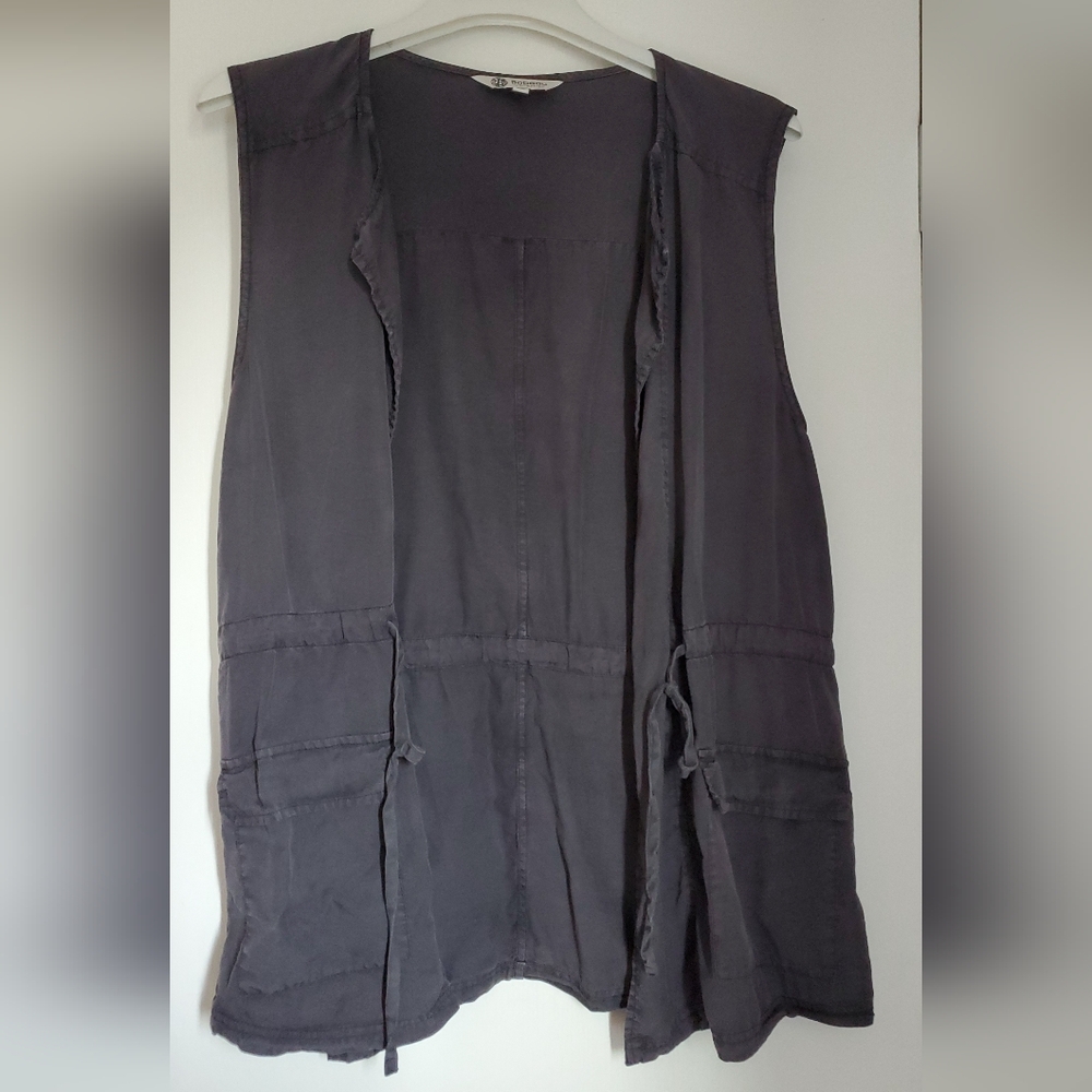 Bobeau Charcoal Open Front Tie Utility Vest, XL, 14-16